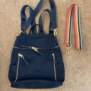 Navy Blue Nylon Convertible Backpack Purse Bag like new!!